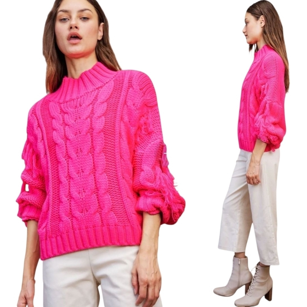 DAVI & DANI Oversized Boho Style Pink Fringe Double Thick Sweater XL 2X-3X
